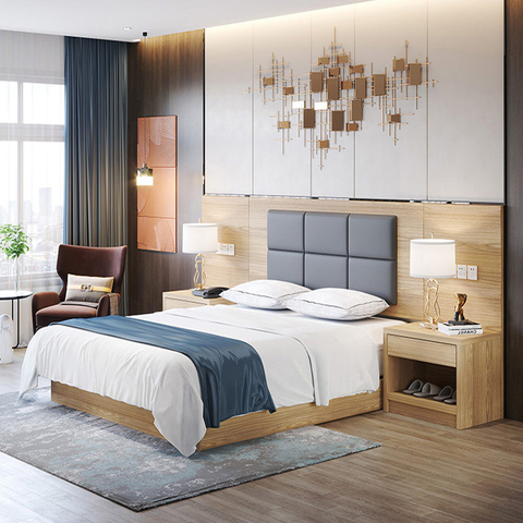 Chambre de location sur mesure Designs de meubles en bois Lit d'hôtel moderne